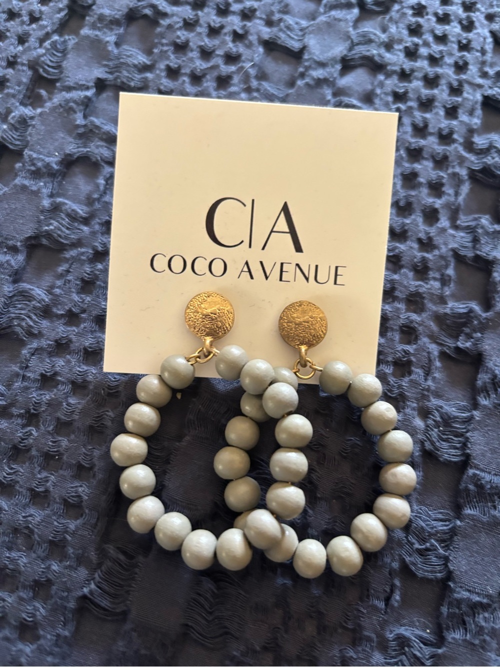 Avenue Gold-Disc Hoop Earrings with Light Gray Beads